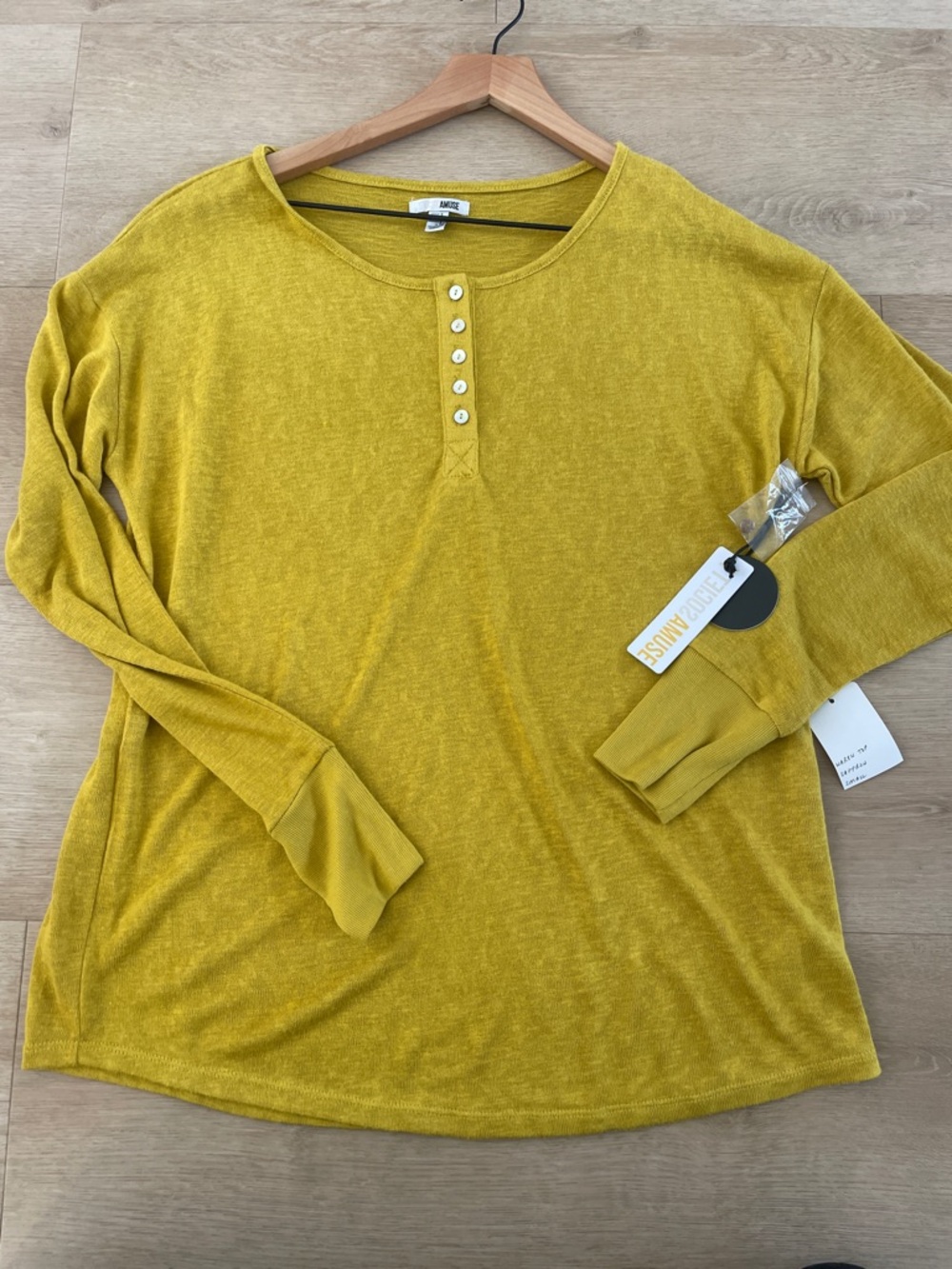 Amuse Society Mustard Yellow Henley Long Sleeve Top